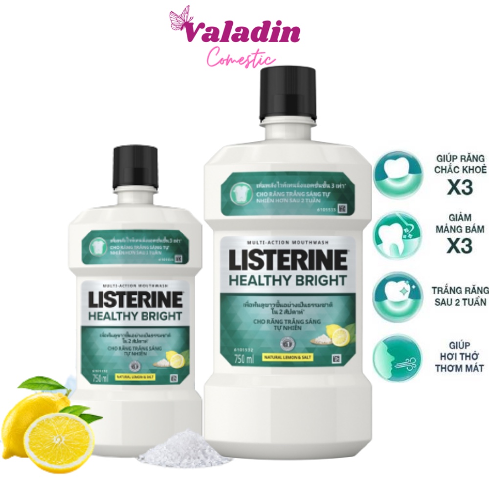 Nước súc miệng LISTERINE Chanh Muối Healthy Bright - nước xúc miệng trắng răng 250ml - 750ml