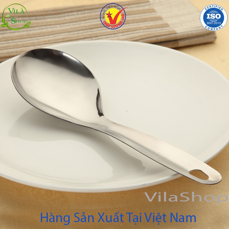 Muỗng Inox, Muỗng Múc Canh Inox Cán Cong Trơn 25.5 cm &amp; Cán Thẳng 22.5 cm Chính Hãng Việt Nhật Sản Xuất Trong Nước