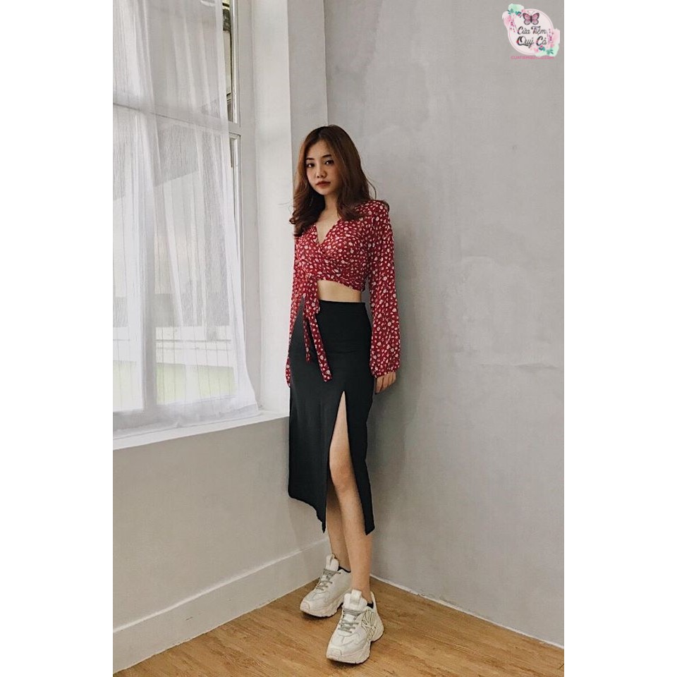 CHÂN VÁY MIDI SKIRT ĐEN TRƠN XẺ TÀ - HÌNH CHỤP THẬT | BigBuy360 - bigbuy360.vn