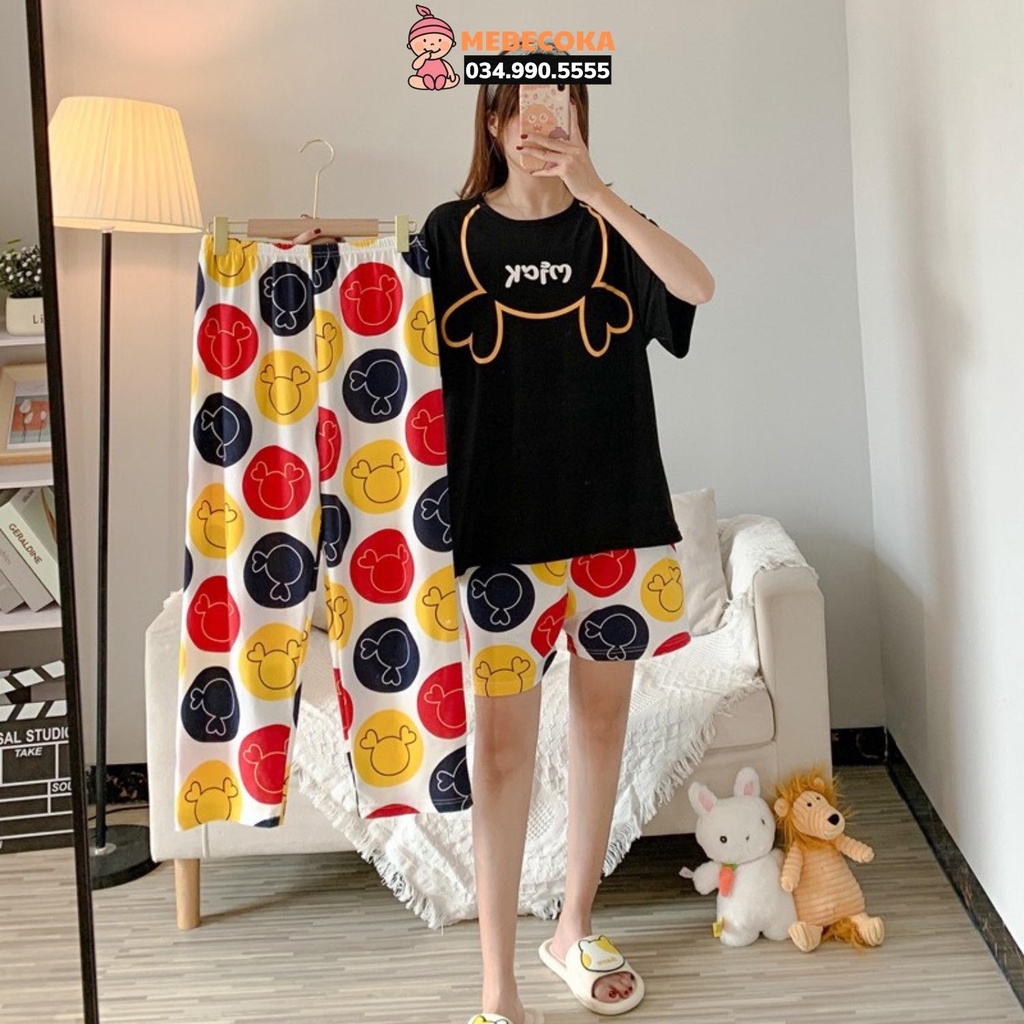 Bộ ngủ nữ mặc nhà 3 CHI TIẾT quần dài, quần đùi áo cộc tay cute dễ thương loại Cao Cấp