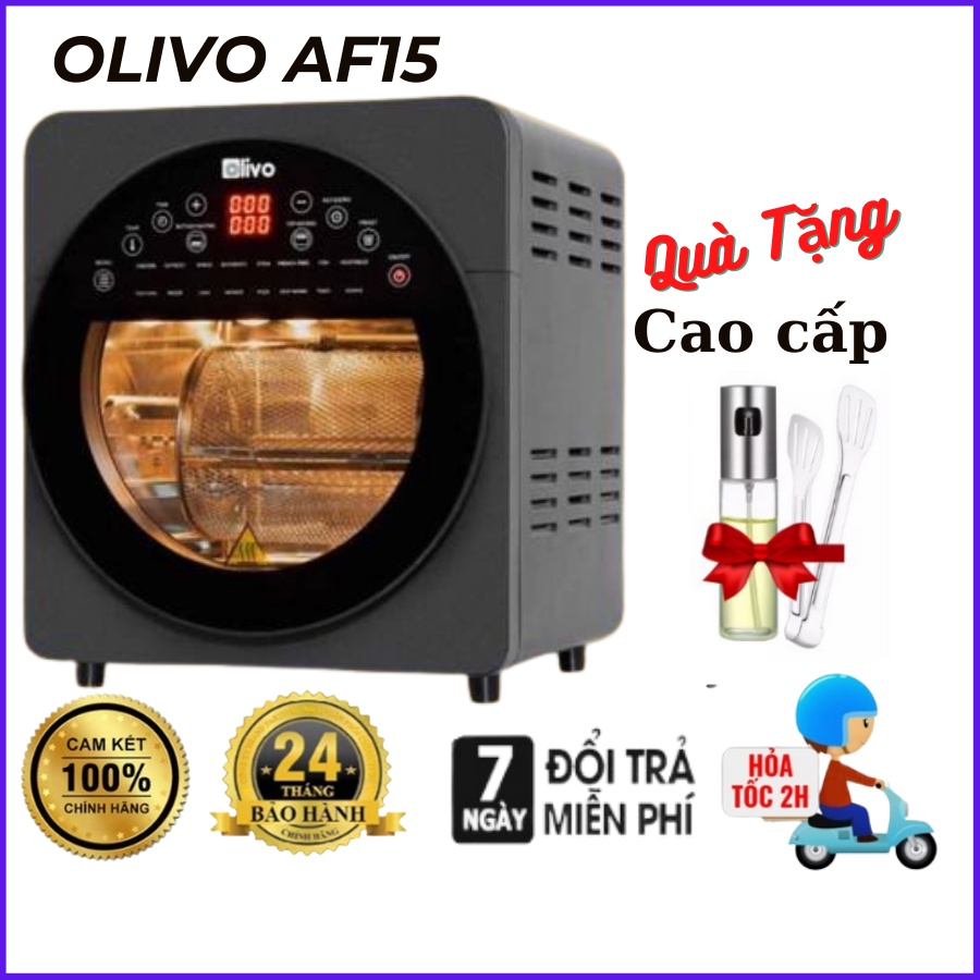 Nồi chiên không dầu Olivo Af15, bếp chiên không dầu 15L, có trục xoay chiên gà nguyên con, Chính hãng Olivo