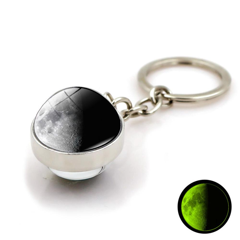 Móc Khóa Hình Quả Cầu Thủy Tinh Hai Mặt Màu Dạ Quang Hình Vũ Trụ Galaxy