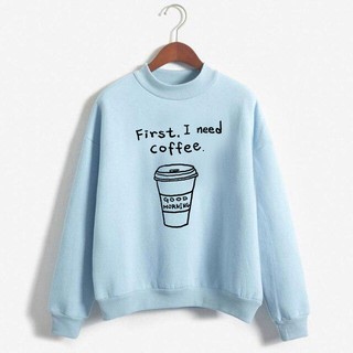Áo Sweater Cổ Chui In I NEED COFFEE