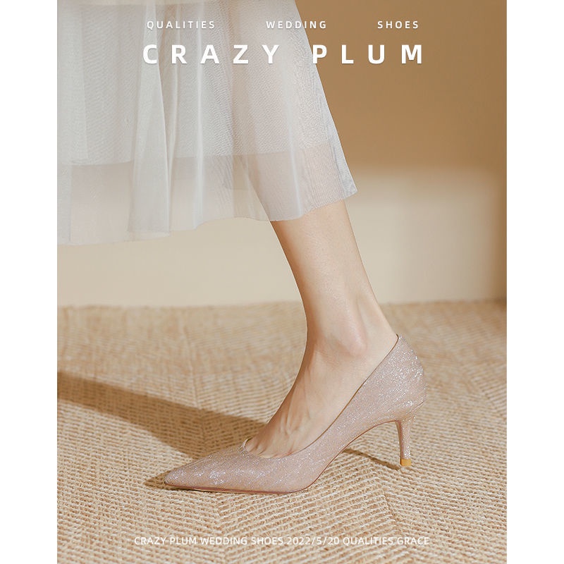 Giày Cao Gót Cô Dâu Màu Vàng Sâm Panh Thiết Kế Mới Thời Trang 2022