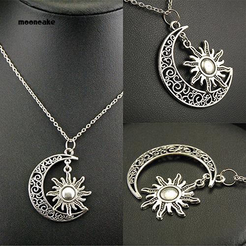 Dây chuyền hợp kim hình mặt trăng và mặt trời phong cách vintage