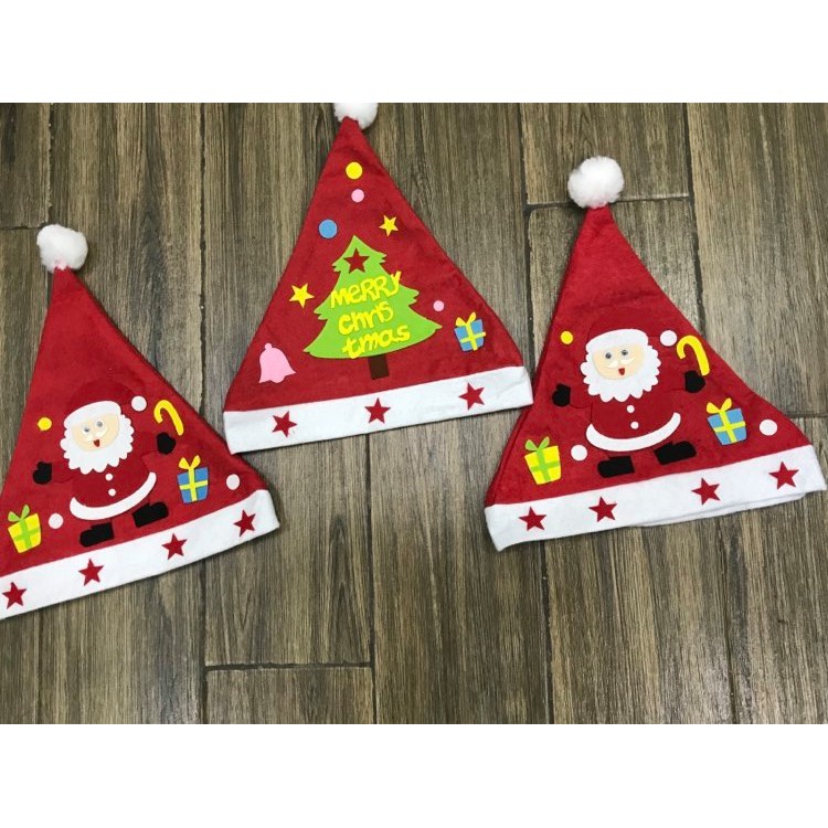 Mũ noel nỉ bông màu đỏ cho bé từ 2 đến 8 tuổi - Nón ông già noel cho bé