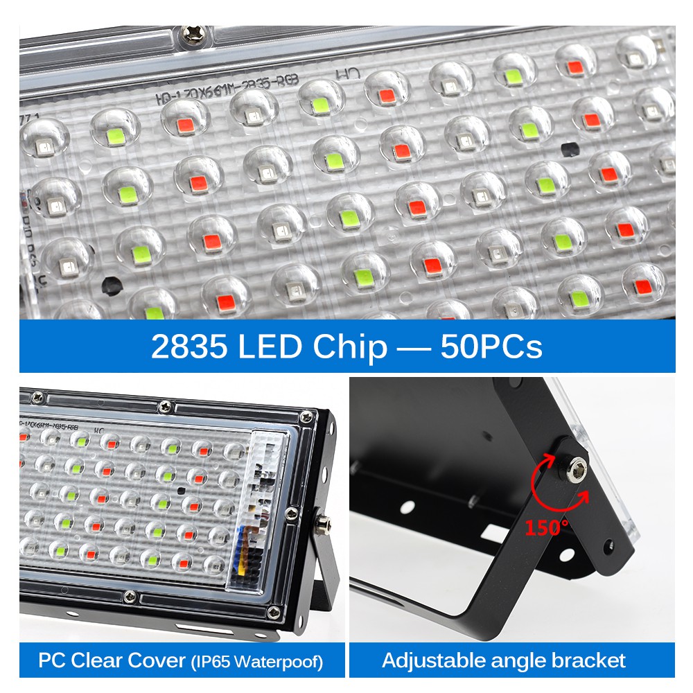 Đèn Rbg 50W 100W RGB / trắng / trắng ấm chống thấm nước IP66 với điều khiển từ xa 24 phím chuyên dùng