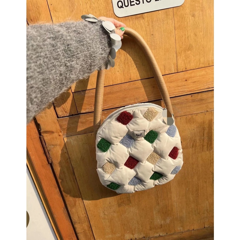 Túi Đeo Dưới Cánh Tay Hình Tròn Nhỏ Thêu Họa Tiết Bằng Cotton Phong Cách Mới 2022