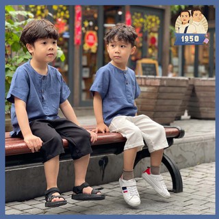 Bộ bé trai Linen xanh, đồ cho bé trai bé gái, set bé trai linen đủ size 8-40kg. 1950 by Đức Hạnh