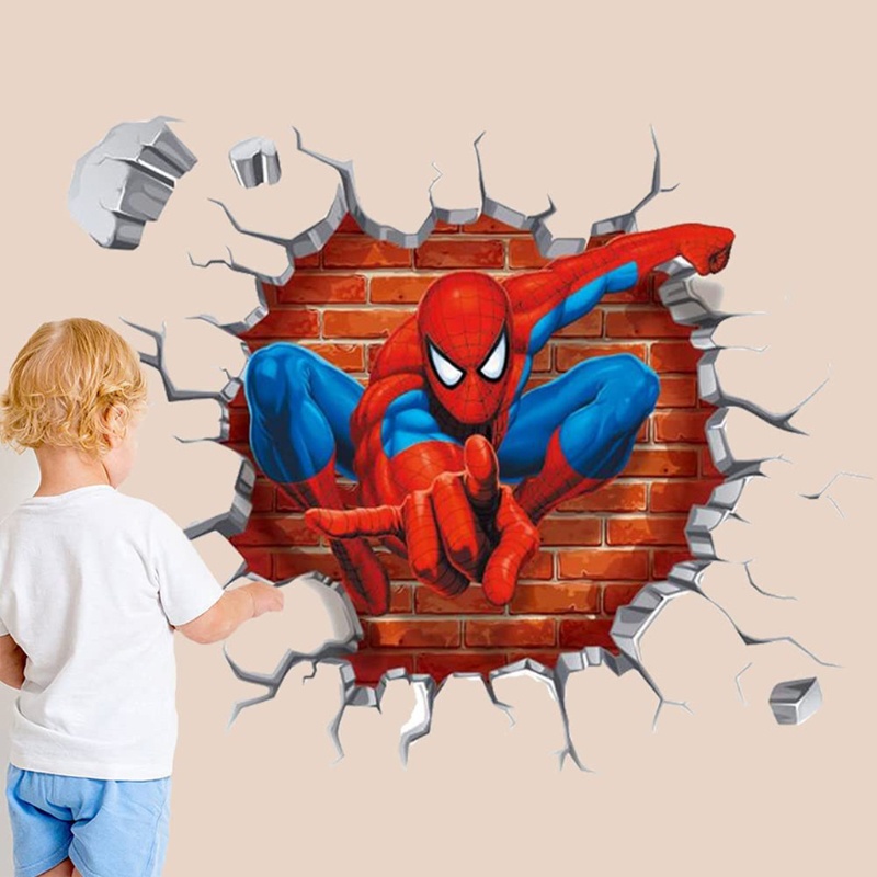 Miếng dán PVC hình anh hùng màu tối trang trí phòng ngủ cho bé trai