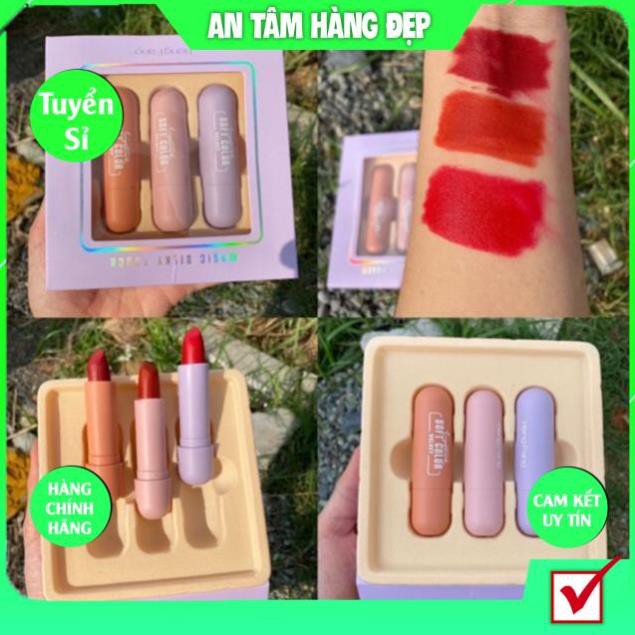 SET 3 Son Sáp Vỏ Tím Pastel Tình Nhân HENGFANG KING DC Lên Màu Chuẩn Bám Lâu Siêu Mới Lạ HOT