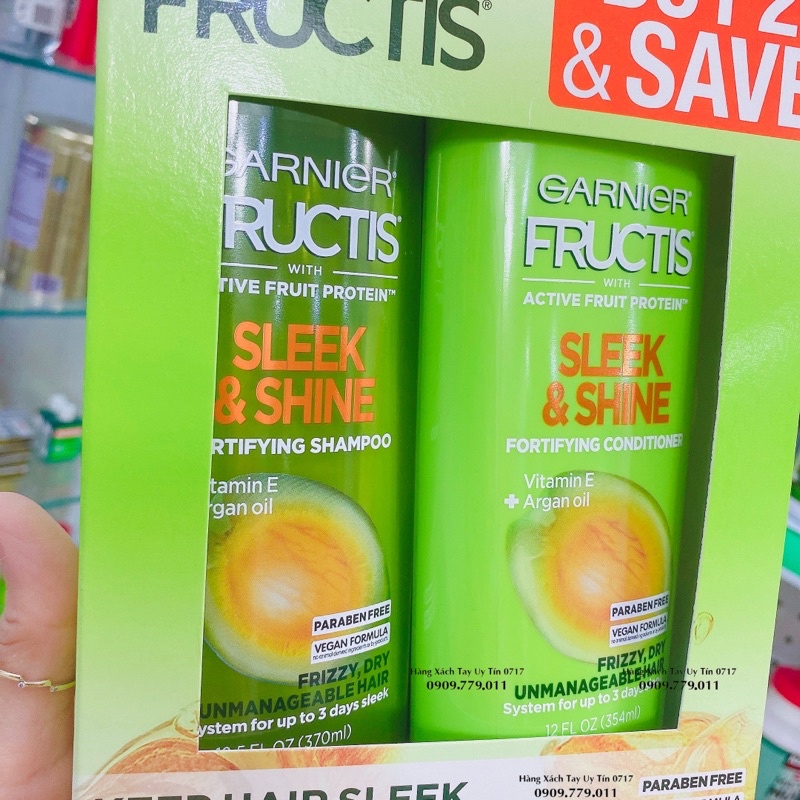Dầu gội xả Garnier Fructis Sleek Shine Vitamin E Moroccan Argan Oil chuẩn Mỹ đi Air