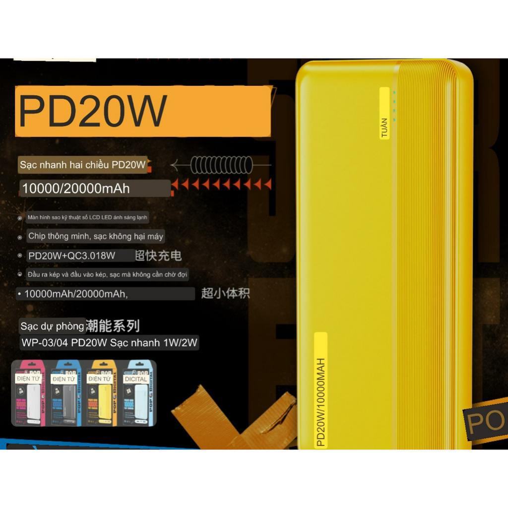 🌟CHÍNH HÃNG🌟 Pin Sạc Dự Phòng tích điện sạc nhanh 20W 20000mah 10000mah WK WP 04 WP 03 wekome điện thoại IP