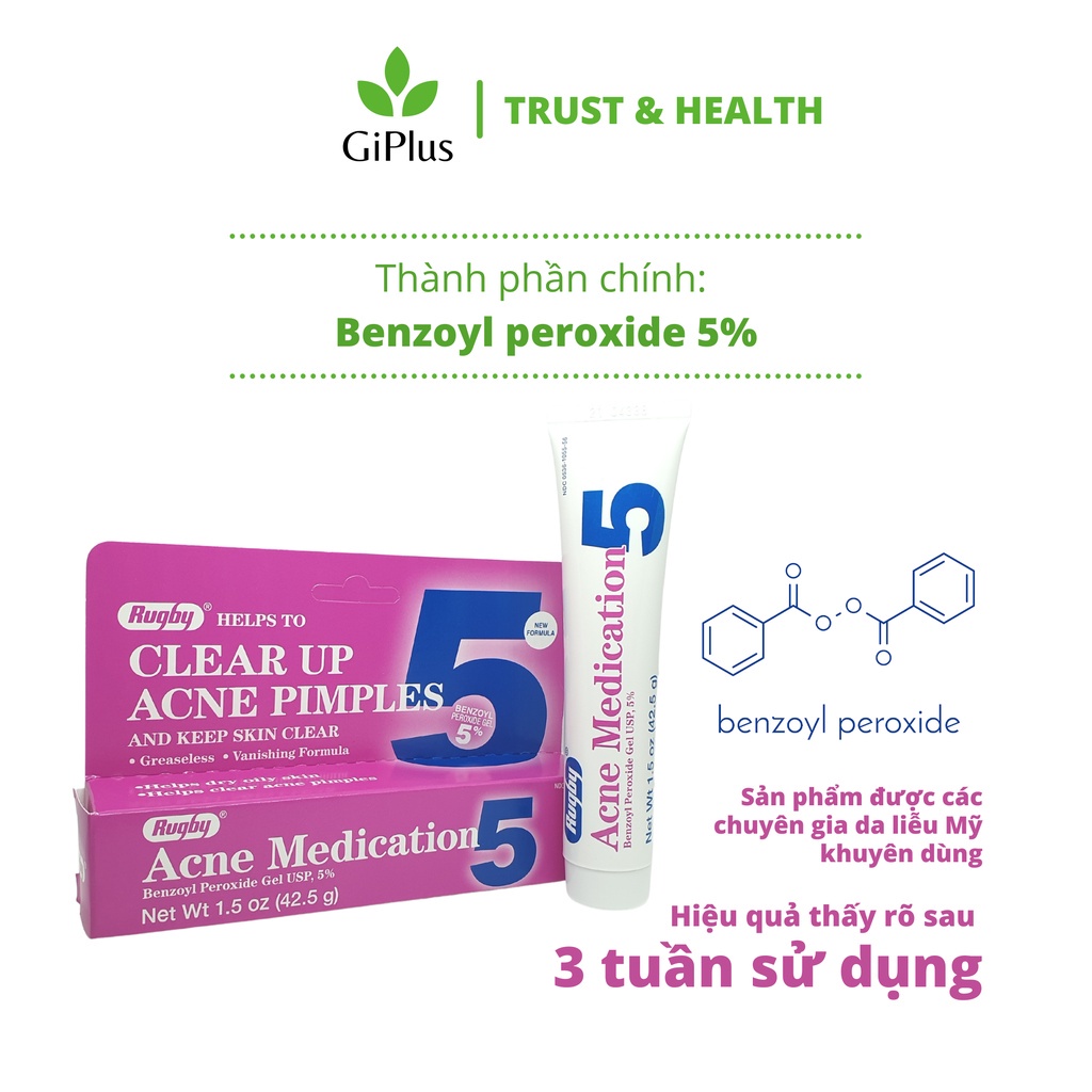 Kem Hỗ Trợ Giảm Và Ngăn Ngừa Mụn Rugby Acne Medication 5% (42.5g/Tuýp)