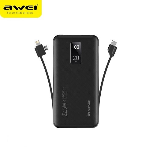 Sạc Dự Phòng Awei P38K 20000mAh 22.5W Hỗ Trợ Sạc Nhanh Cho Điện Thoại Kèm Cáp