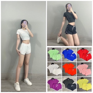 Bộ Đồ Tập Gym Yoga Nữ Quần Đùi 2 Lớp Áo Croptop Chất Thun Lưới Nhẹ Mát BTL1