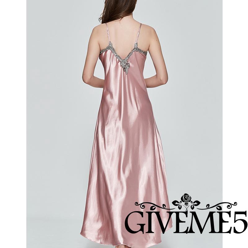 Jry₪UK Women V-neck Satin Silk Lace Lingerie Pajama Night Dress Nightgown Sleepwear