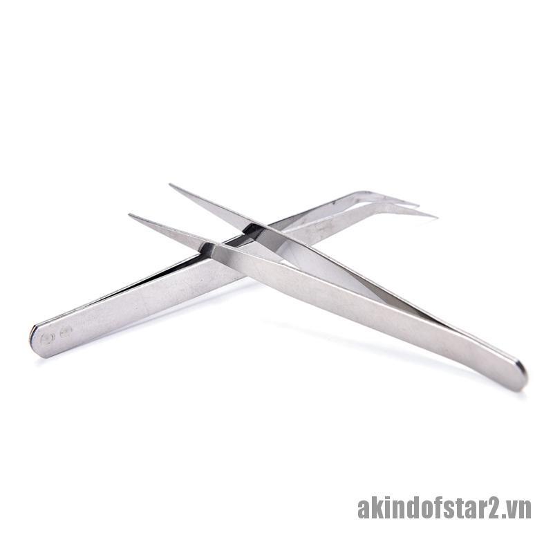 Set 2 nhíp gắp đầu thẳng và cong bằng thép không gỉ tiện dụng