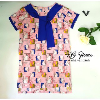 Đầm nữ cột nơ mặc nhà- áo ngắn tay cột nơ- chất liệu lụa 100d thoải mái, thoáng mát.