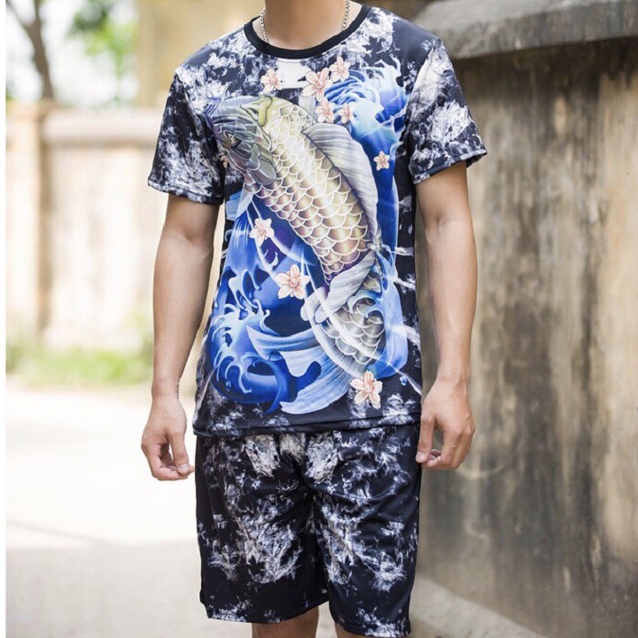 SET BỘ QUẦN ÁO THỂ THAO THUN LẠNH, SET BỘ ÁO NAM TAY LỠ chất liệu thun lạnh mền mịn in Chép Xanh  - BN134 | BigBuy360 - bigbuy360.vn