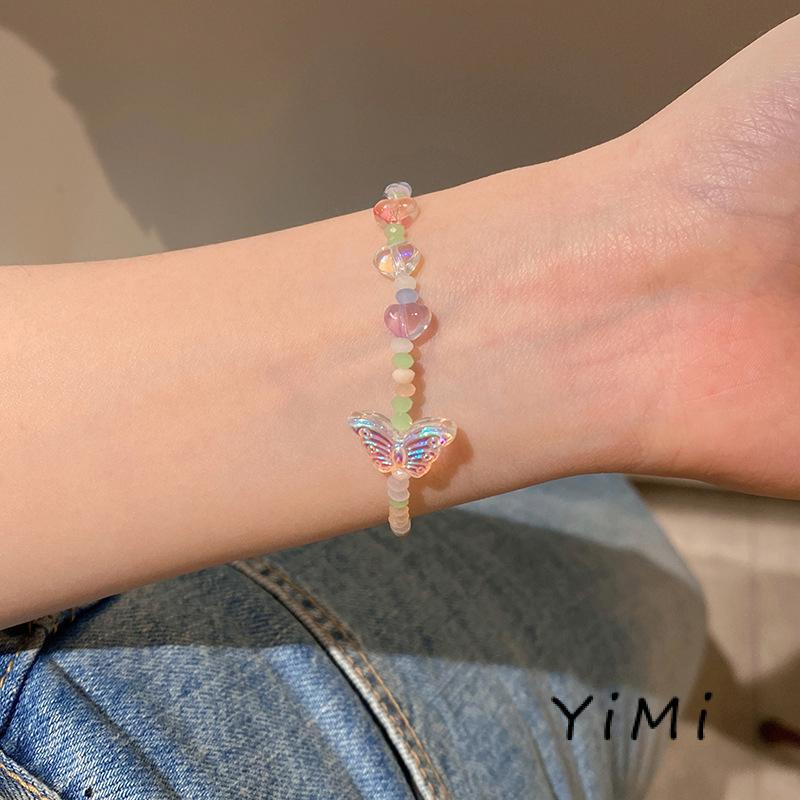 Vòng Tay Dây Thừng Đính Hạt Acrylic Nhiều Màu Hình Bướm Có Thể Điều Chỉnh Xinh Xắn