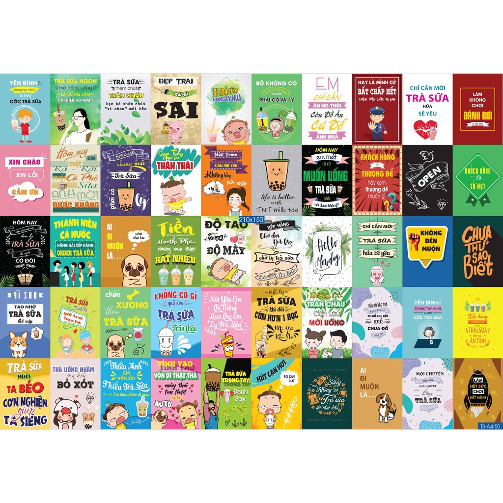 Combo 50 tờ Decal dán tường trang trí khổ A4,A5 - Trà sữa