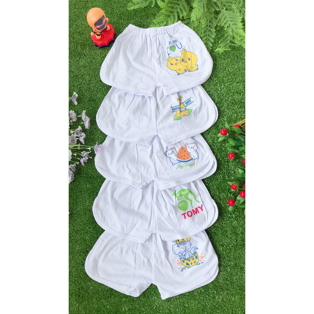 Set 5 Quần Đùi Thể Thao Trắng In Hoạ Tiết Cho Bé (Từ sơ sinh đến 50kg)- Quần cotton trắng