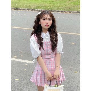 💓 SET CHÂN VÁY + ÁO GILE CARO HỒNG