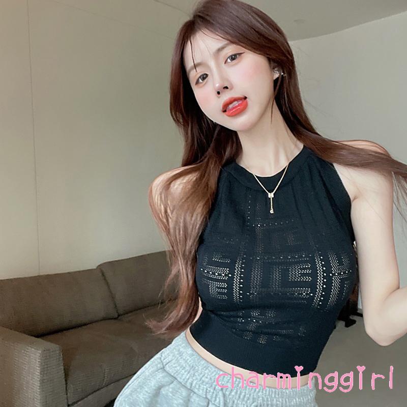 Áo Dệt Kim Sát Nách Cổ Tròn Màu Trơn Thời Trang Cho Nữ