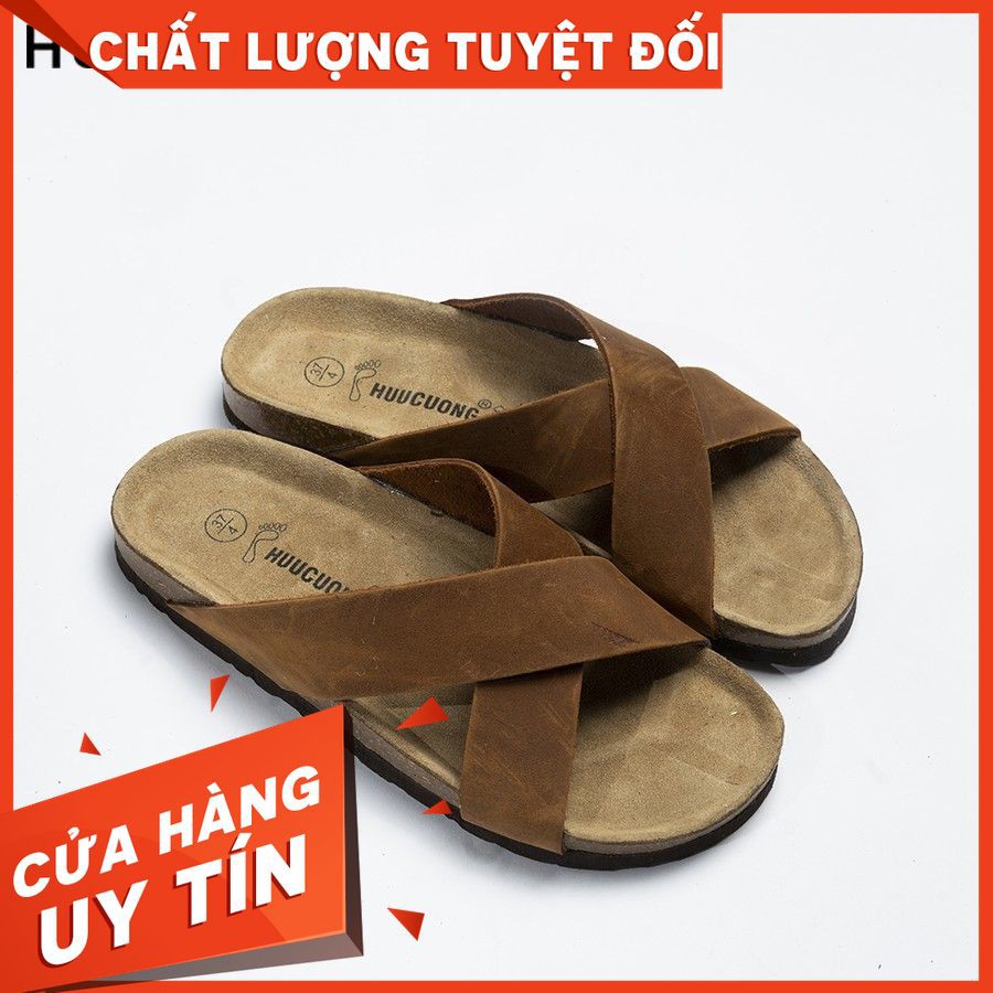 Dép HuuCuong quai chéo da bò đế trấu
