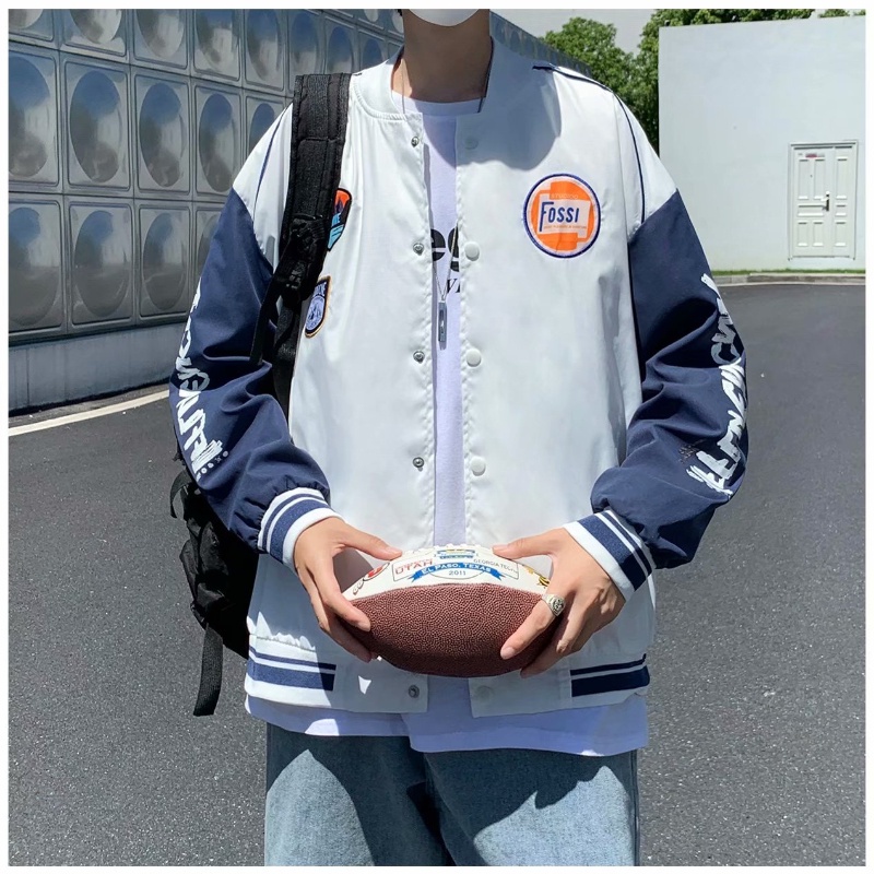 Áo khoác bóng chày dáng rộng phong cách hip hop đường phố thời trang mùa thu cho nam M-5XL