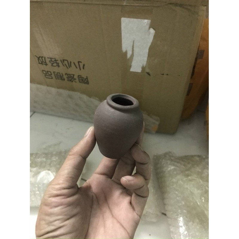 Lu gốm mini trang trí gỗ lũa ghép tượng