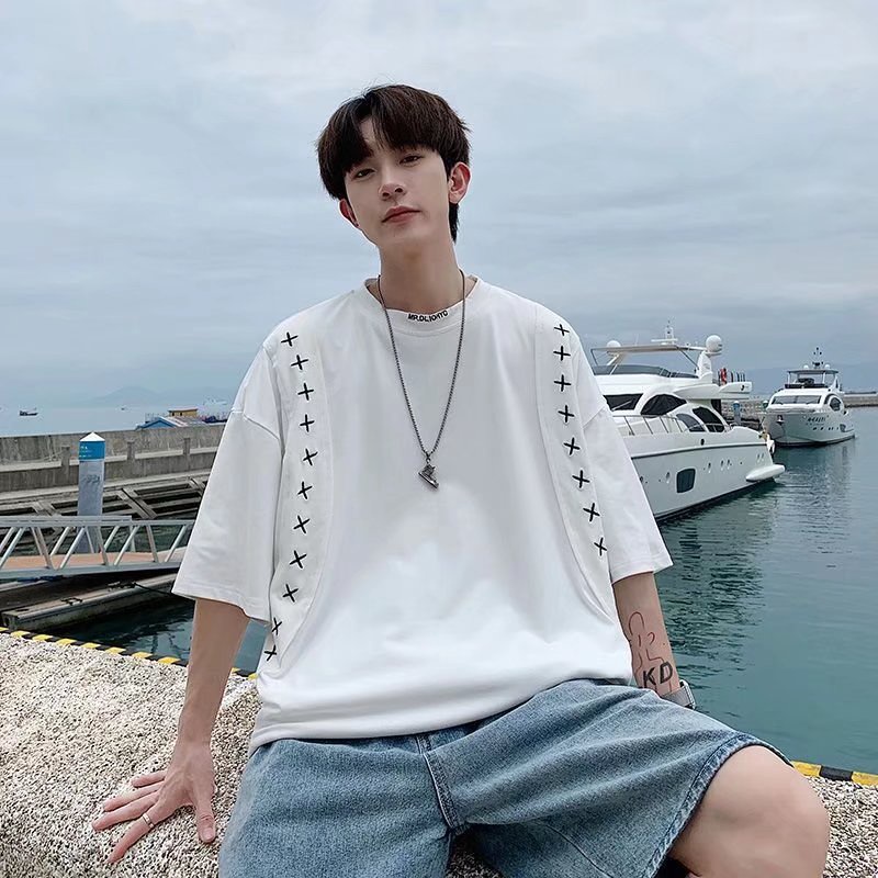 Áo Thun Tay Ngắn Cổ Tròn Dáng Rộng Thời Trang Mùa Hè Phong Cách Nhật Bản Cho Nam Size M-3XL