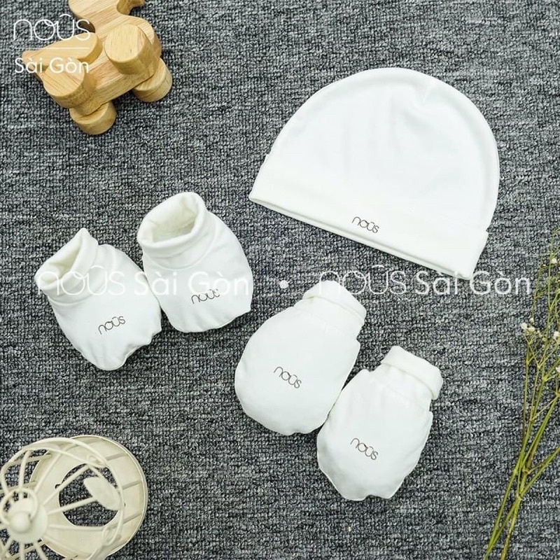 Nón , bao tay chân Nous-Moona baby vải Nu pettit cao cấp