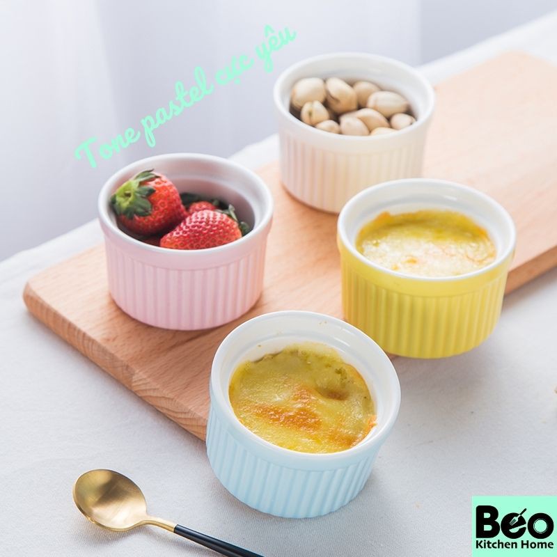 {COMBO 4chiếc} Khuôn bánh flan khuôn ramekin chén cốc hấp bằng sứ cao cấp an toàn làm pudding caramen nhiều màu