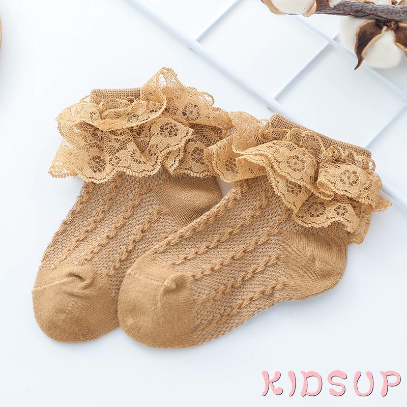 Vớ ngắn hai lớp màu sắc trơn chống trượt dành cho bé gái