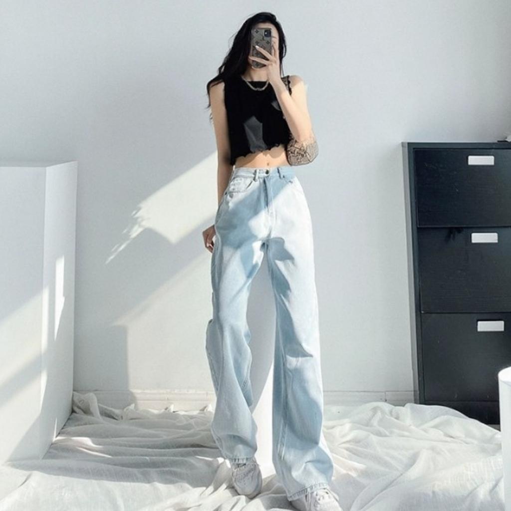 Quần Baggy Suông Ống Rộng Màu Nhạt Fom Dài Qua Chân Cạp Cao Gọn Eo Siêu Hack Dáng