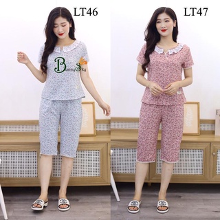 Quần áo nữ mặc ở nhà chất liệu lụa, mẫu thiết kế tay cộc quần lửng cổ v đáp zen