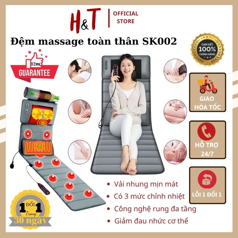 Đệm massage toàn thân SK002, có hồng ngoại - Nệm mat-xa phiên bản cao cấp có bộ điều khiển