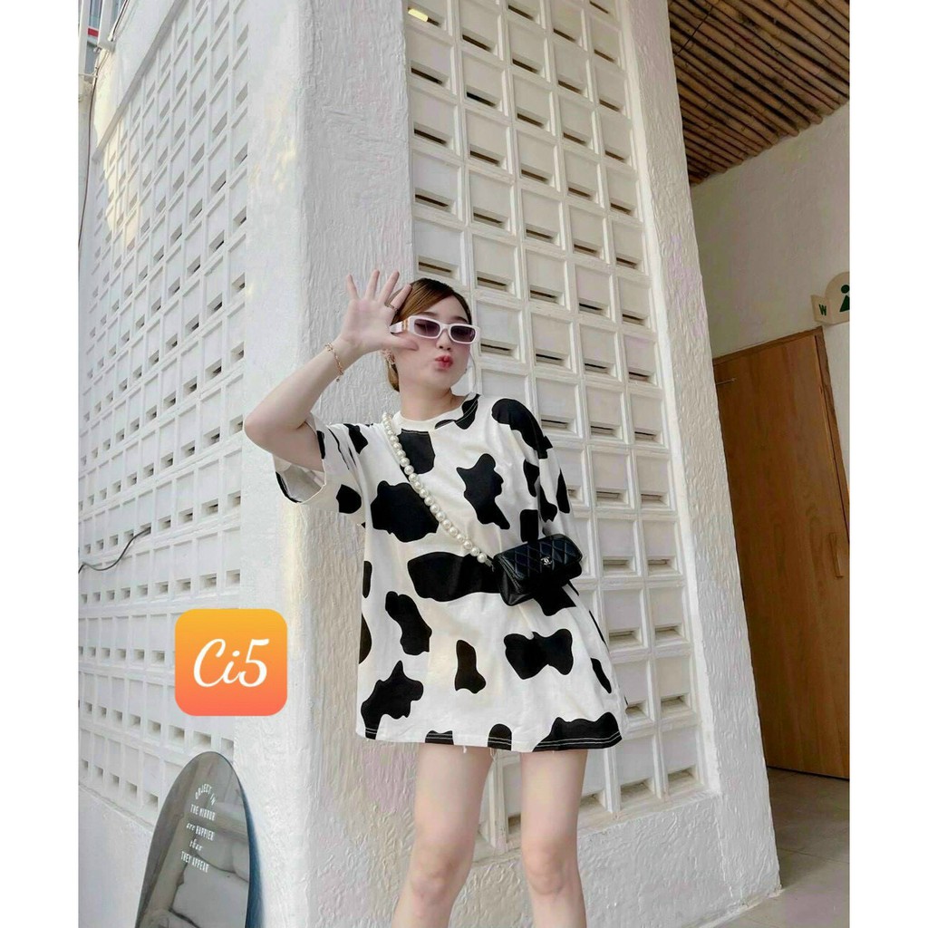 Áo thun form rộng con bò sữa hở lưng phối dây nơ siêu xinh  TTSLA0481