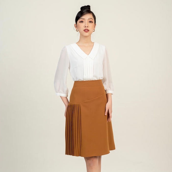 Áo sơ mi cổ sen tay lửng MMOutfit M-AO060121060
