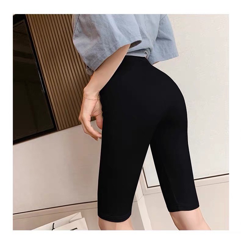 Quần legging nữ lửng, quần thun ngắn ôm body màu đen dài 50cm