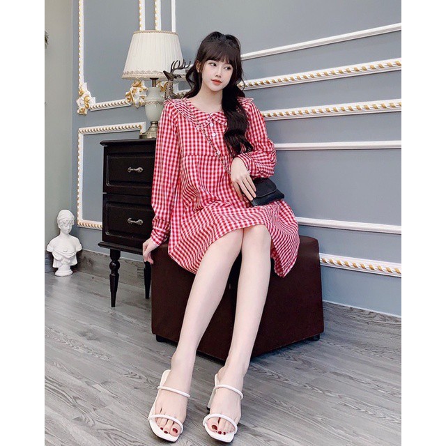 [Hàng cao cấp]Váy bầu thiết kế☘️đầm bầu mặc đi làm đi chơi đều được☘️chất kẻ hàn siêu mát☘️free size (43-68kg)