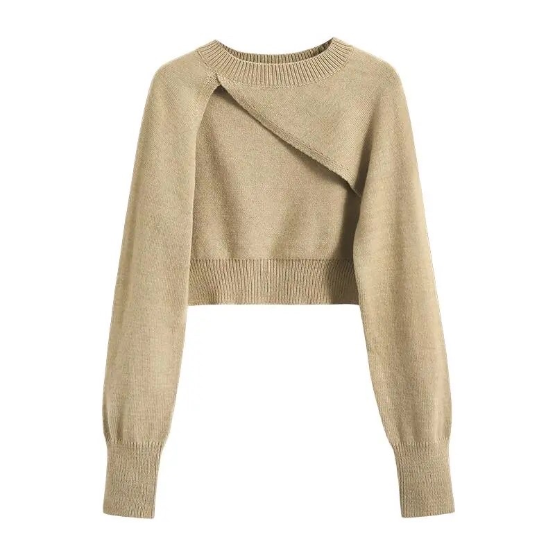 Áo tay len dài nửa người croptop vạt chéo áo hottrend