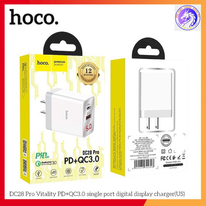 [Mã ELAPR10K giảm 10K đơn 20K] Cốc Sạc Nhanh 18W Hoco DC28 Pro PD + QC 3.0 1USB+1 đầu Type C BH 12Tháng