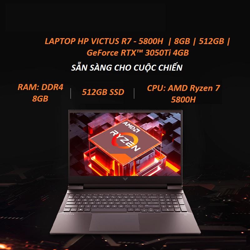 Laptop HP Victus 16-e0168AX 4R0U6PA |R7-5800H | 8GB | 512GB | GeForce RTX™ 3050Ti 4GB