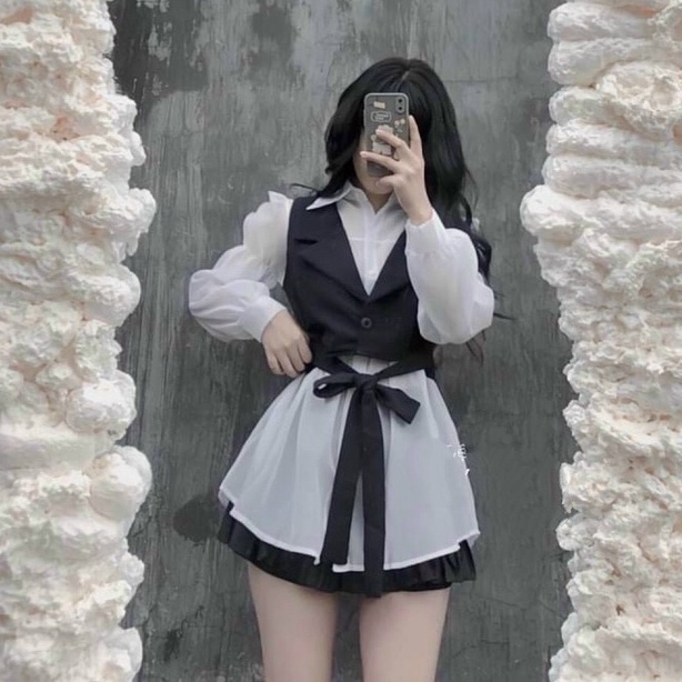 Áo Sơ Mi Kiểu Tay Dài Nữ Kèm Khoác Cổ Vest Lửng (Tách Rời)