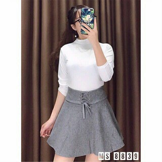 Chân váy dạ xòe đan dây sẵn 2 màu