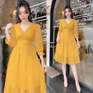 VÁY VOAN CỔ TIM TAY BỒNG 💋💋