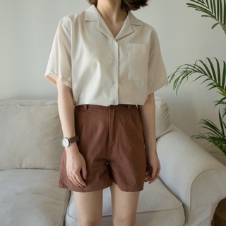 Áo Sơ Mi cổ V ulzzang sẵn be